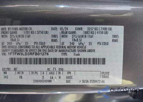 2024 Ford F-150 Xlt from USA, damaged, VIN 1FTFW3LD3RFB01276